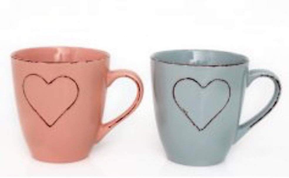 Large Distressed Mug with Embossed Heart (Blue)
