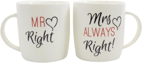 Mr. Right and Mrs. Always Right Novelty Set of Two Cute Coffee Tea Mugs - Image 5