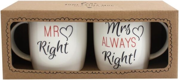 Mr. Right and Mrs. Always Right Novelty Set of Two Cute Coffee Tea Mugs - Image 4