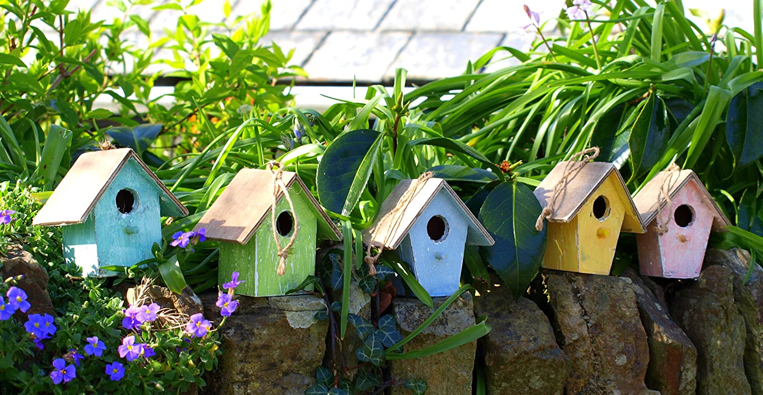 5 Mini Pastel Bird Houses that can hang up