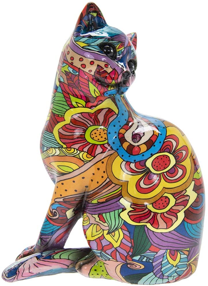 Groovy Art Sitting Cat Glossy Bright Coloured Animal Figure Ornament Decoration