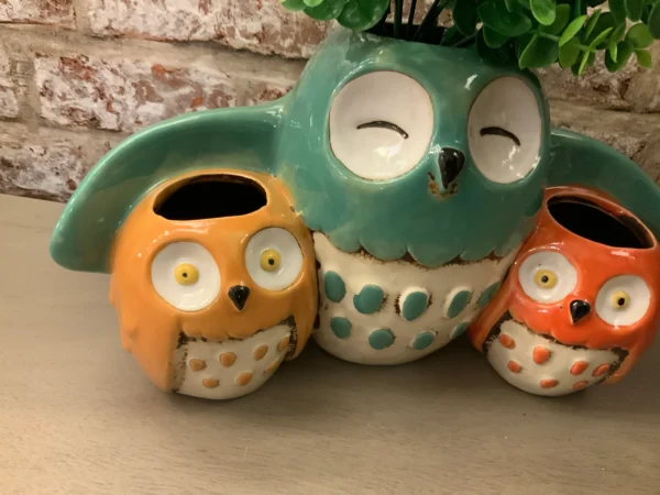 Quirky Ceramic Owl Family Planter - Image 4