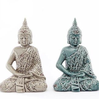 Elegant Teal/ Grey Crackled Buddha Ornament - Small