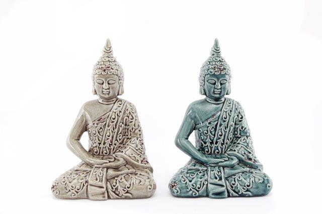 Elegant Teal/ Grey Crackled Buddha Ornament – Small
