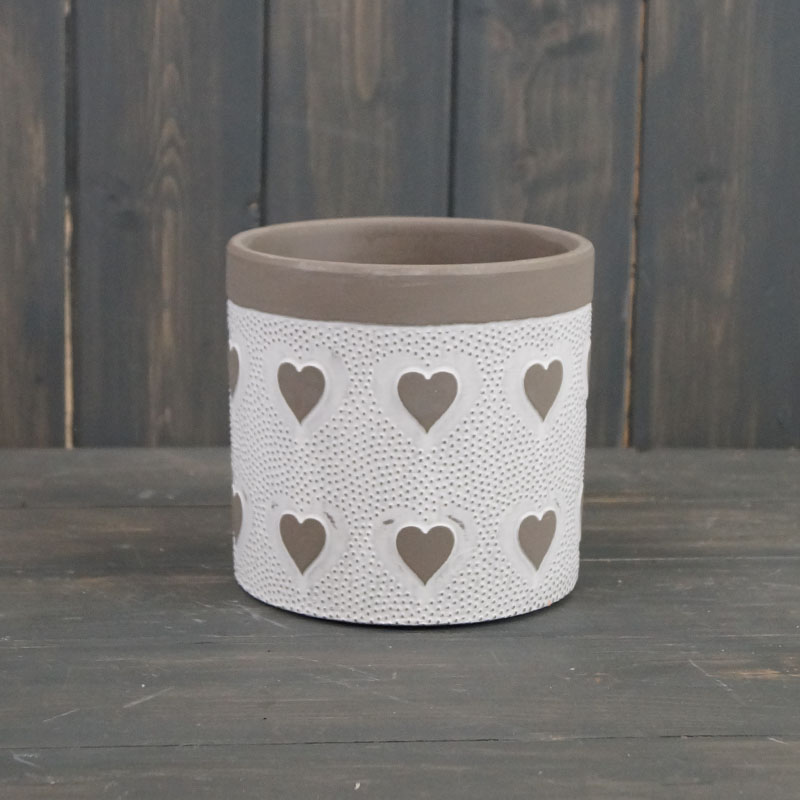 White With Grey Hearts Ceramic Pot