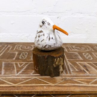 Gringo Fairtrade White Wooden Painted Bird On Driftwood Stand