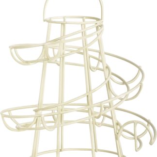 Helter Skelter Egg Rack Metal Kitchen Home Storage Stand Holder with Handle (Cream)