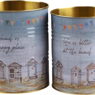 Multi Purpose Metal Storage Tins - Nautical Coastal Beach Hut - Set of 2