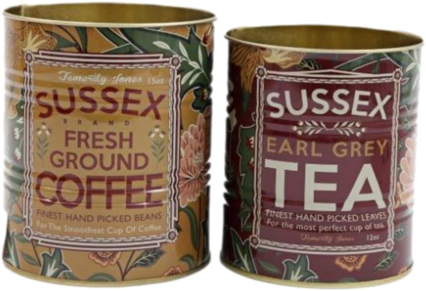 Set of 2 x Retro Vintage Style TEA/COFFEE Advertising Kitchen Storage Tins