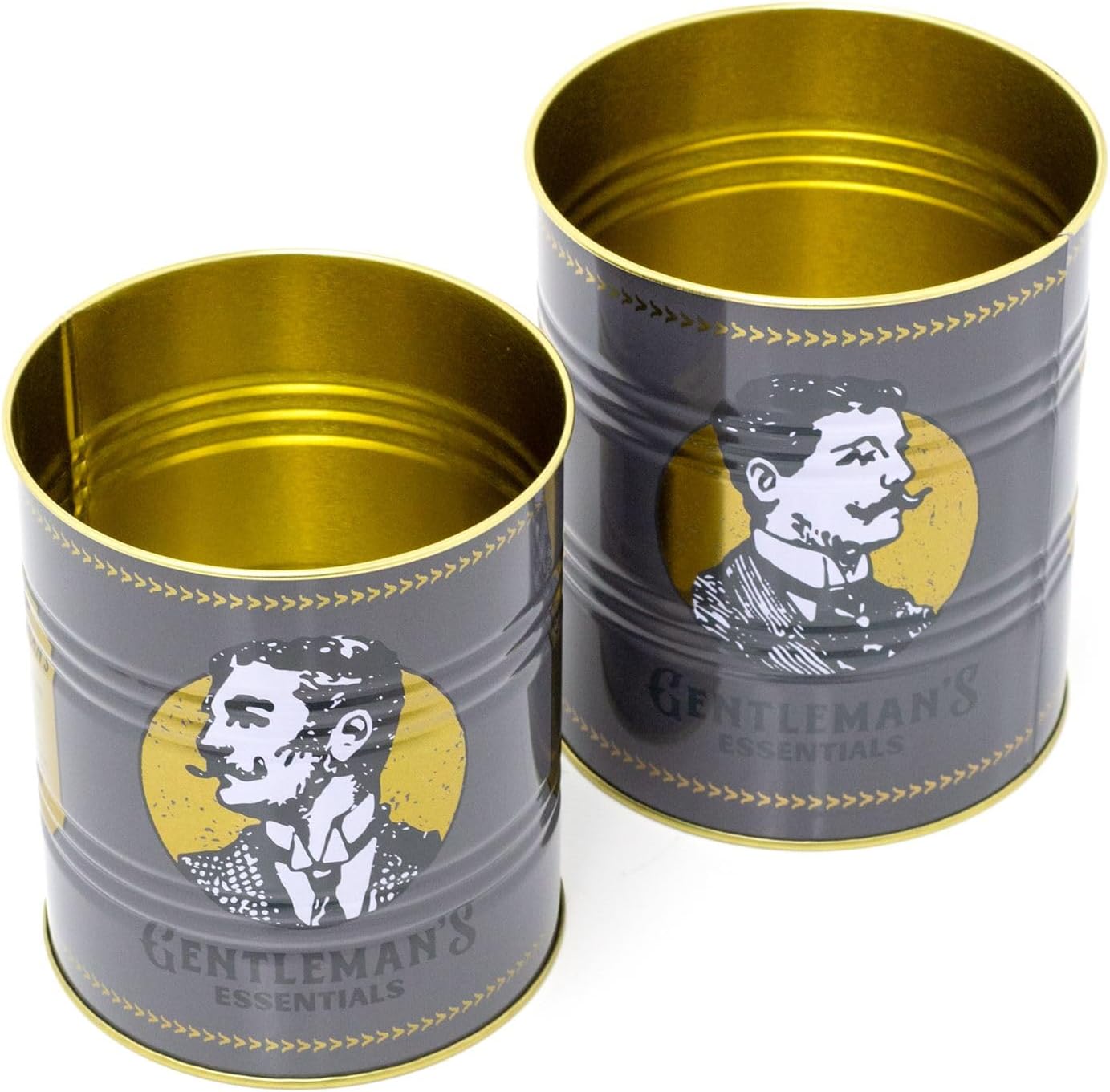 Set of 2 Decorative Gentleman’s Essentials Tin Cans