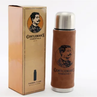 Delightful 'Gentleman's Essentials' gents thermal flask drink bottle with faux leather covering