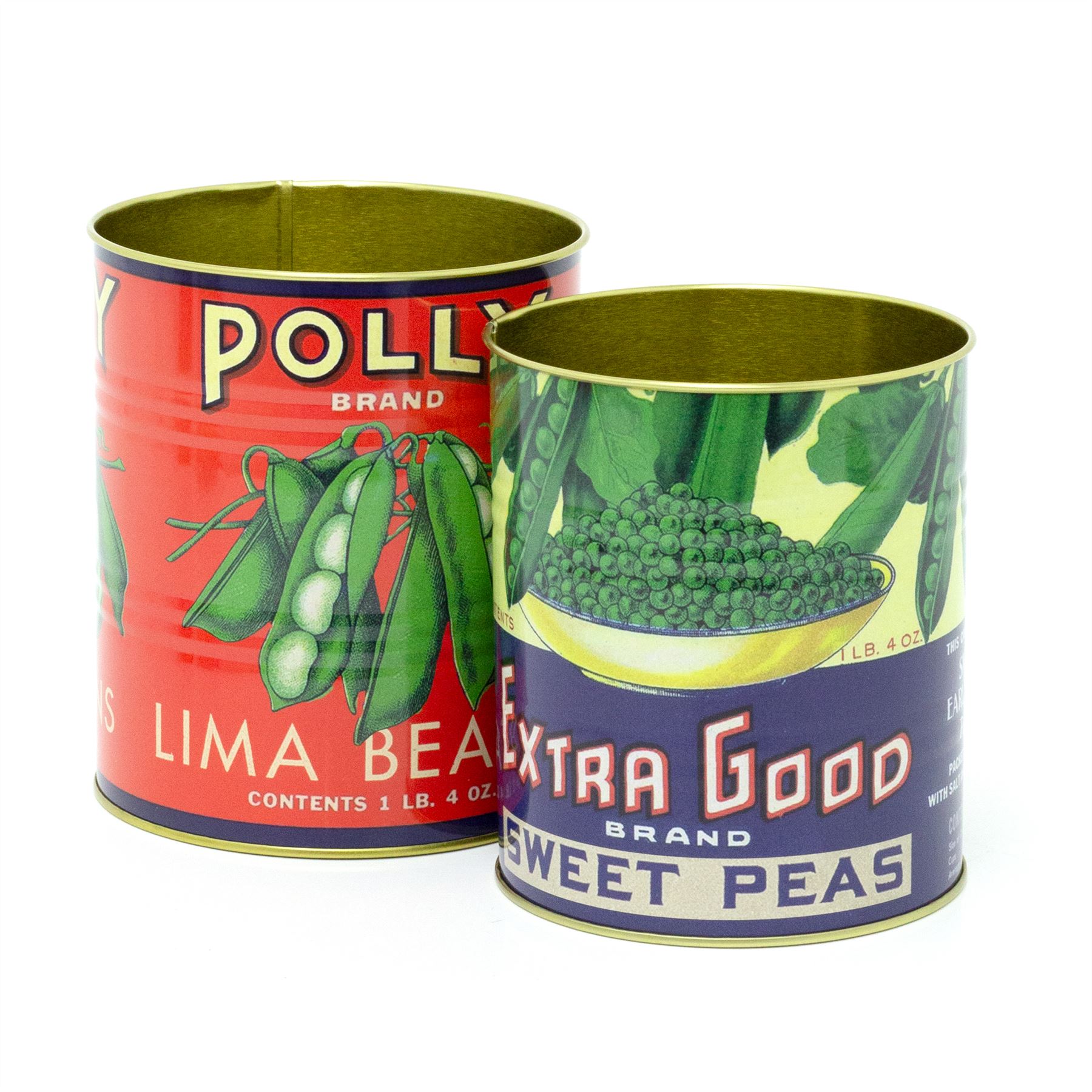 Set of 2 Retro Style Vintage Peas Storage Tins