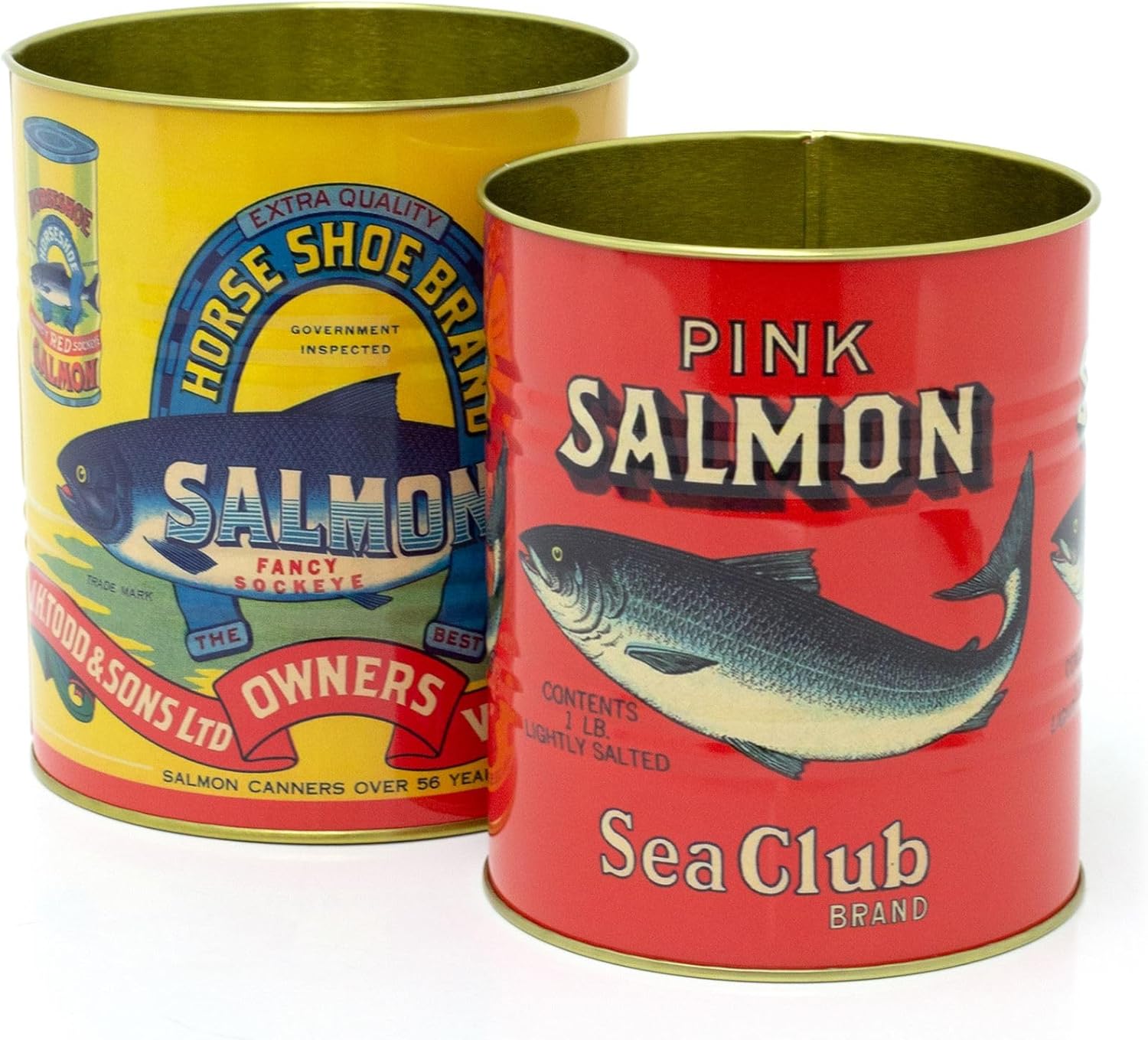 Set Of 2 Retro Style Vintage Salmon Storage Tins