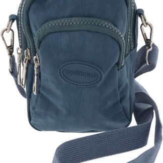 Equilibrium Chic Cross Body Bag with Zip and Detachable Strap Design - Blue with Silver Hardware (Blue)