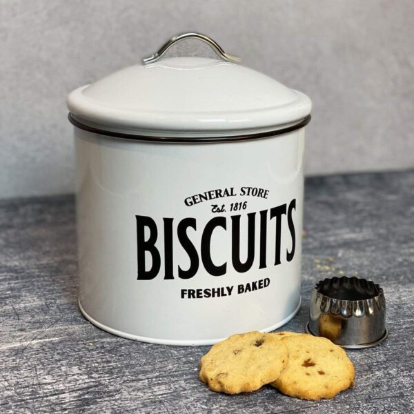 General Store Retro White Metal Airtight Biscuit Cookie Storage Tin Box Canister - Image 4