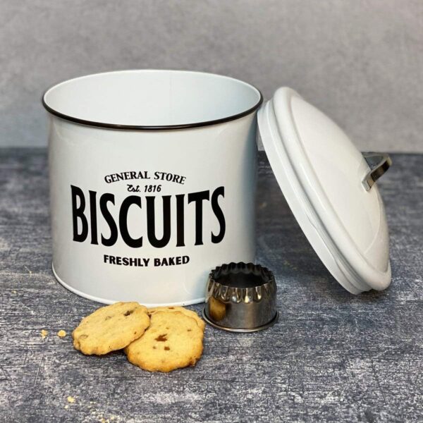 General Store Retro White Metal Airtight Biscuit Cookie Storage Tin Box Canister - Image 3