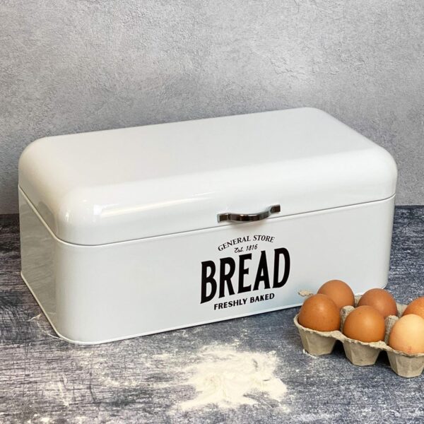 Retro General Store White Metal Bread Storage Bin with Hinged Lid - Image 3