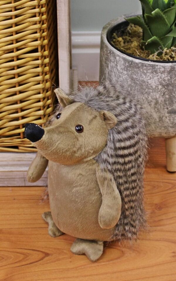 Brown ,Grey Striped Fluffy Hedgehog Doorstop - Image 3