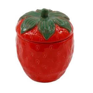 Strawberry Shaped Glazed Trinket Pot - 14cm
