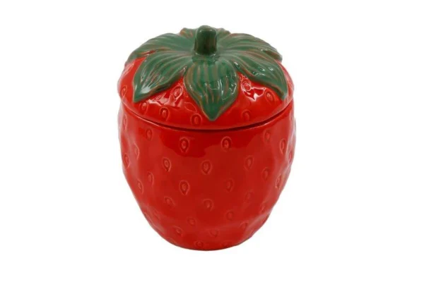 Strawberry Shaped Glazed Trinket Pot - 14cm