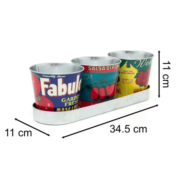 Set of 3 Vintage-Style Tomato Tin Planters with Tray - Image 5