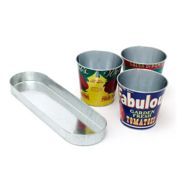 Set of 3 Vintage-Style Tomato Tin Planters with Tray - Image 4