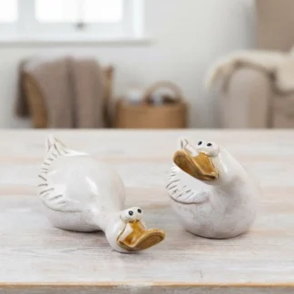 Set 2 Rustic Duck White Ornament