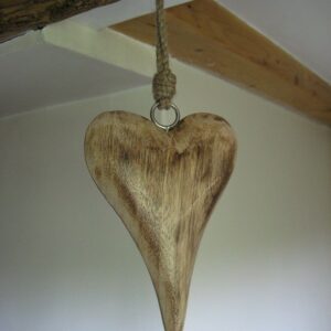 5th wedding anniversary natural wooden hanging heart on jute string