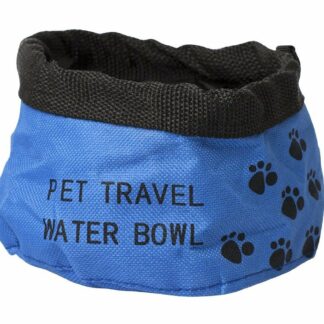 Collapsible Folding Fabric Travel Dog Cat Pet Bowl Washable and Reusable (Blue)