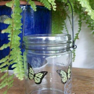 Gisela Graham printed Text/Butterfly Glass Jar T-Lite