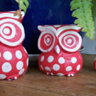 Set of 3 Red Dotty Wooden Owls
