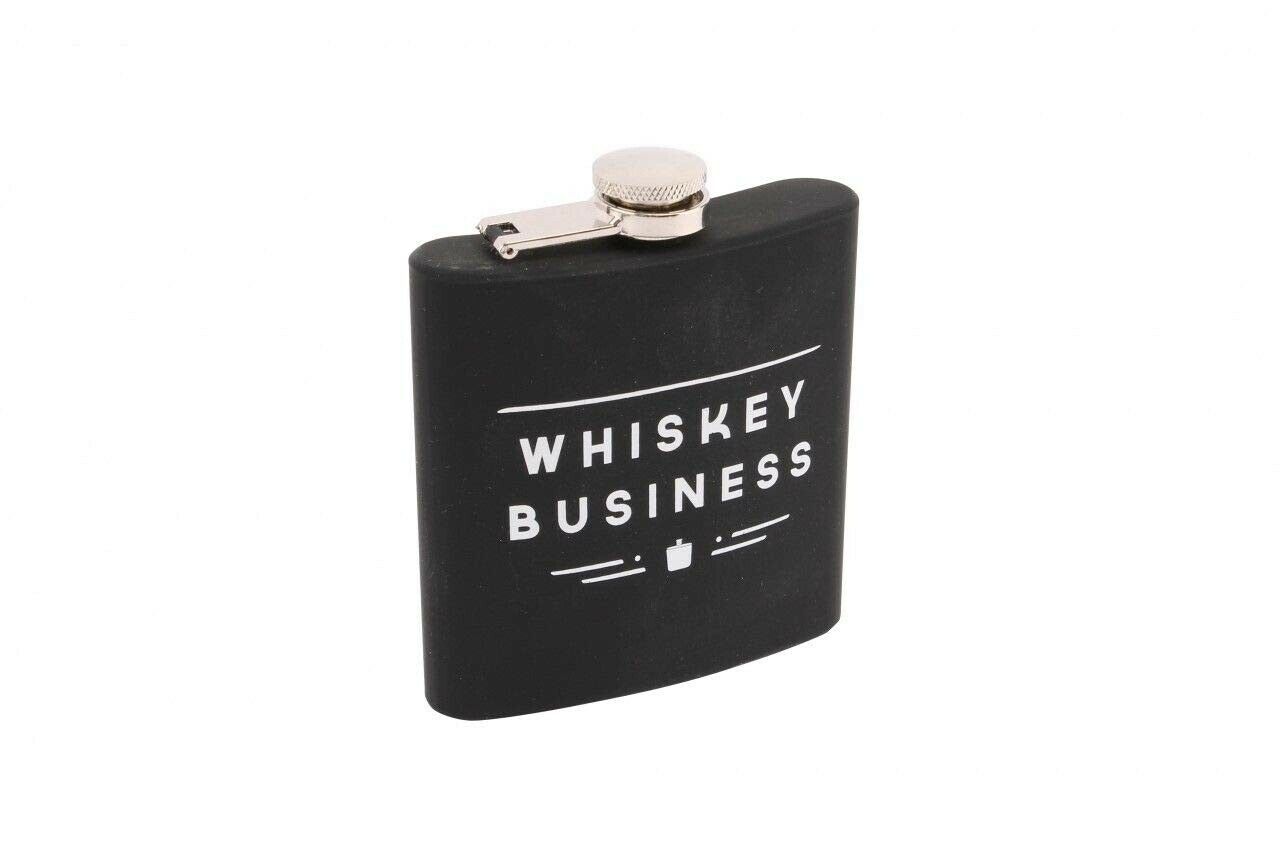 The Dapper Chap Whiskey Business Hip Flask, Matt Black and Stainless Steel