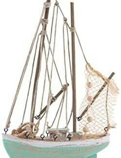Distressed Nautical Aqua Trawler Wooden Sail Boat Ornament