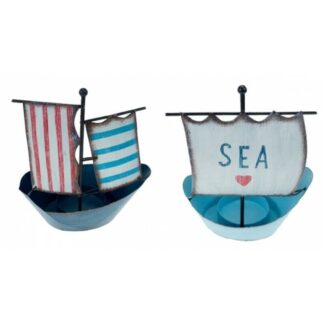 Pair of Metal Boat Tea-light Holders