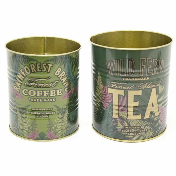 Set of 2 Retro Metal Wild Fern Storage Tins - Fernology Decorative Display Can