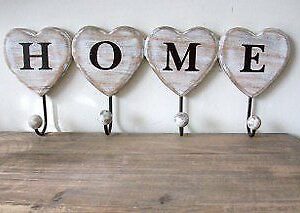 Wooden Hearts Hooks x 4 Spelling Home