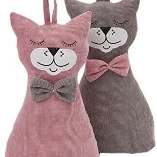 Upright Sitting Cat Doorstop (Grey with Pink Bow)