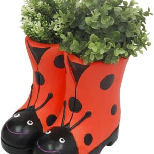 Cute Indoor Outdoor Ladybird Boot Flower Planters Frost Proof (Red)