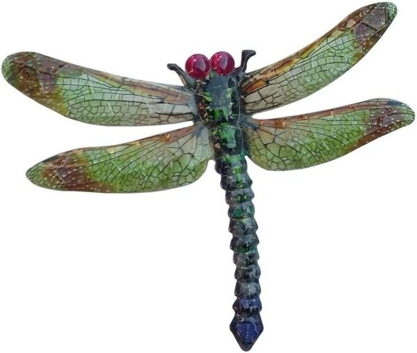 Large Metal Dragonfly Garden Outdoor Decorative Garden Piece (Green & Red) - Image 2