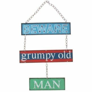 Plaque Metal Sign On Chain BEWARE GRUMPY OLD MEN
