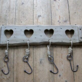 Rustic Wooden Heart Rack with Metal Hooks
