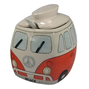 Ceramic Camper Sugar Dispenser Sugar Bowl with Lid and Spoon Orange Colour