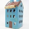 Ceramic Turquoise and Brown Village Cottage House Home Pottery Candle Tea light Candle Holder Ornament