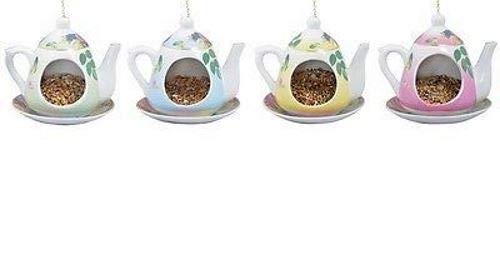 Chintz Ceramic Teapot Wild Bird Feeder with Hanging Chain. Gift Boxed[Pink]
