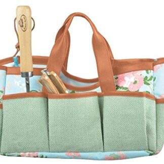 Jute Garden Tools Bag with Rose Print, 29 x 24 x 25 cm,