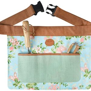 Floral Outdoor Gardening Tool Belt Adjustable Durable 4 Pockets Waist Apron (46cm x 35cm)