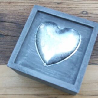 Grey Wood Box with Metal Heart on Top
