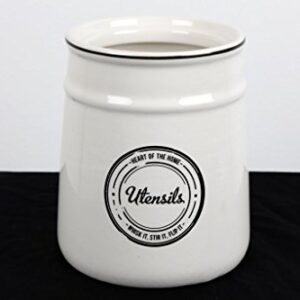 Heart of the Home Ivory White and Black Ceramic Utensil Jar with Utensil Set