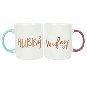 Hubby & Wifey Mugs - SET OF 2 Wedding Anniversary Gift Mr And Mrs Present for the Bride and Groom