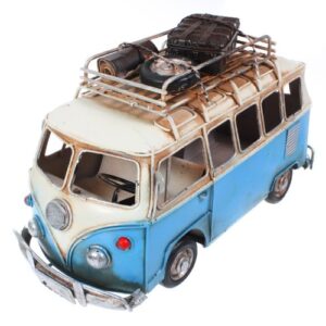 Large Tin Plate Blue Camper Van Model With Luggage